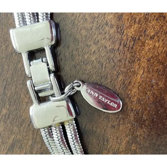 Vintage Ann Taylor Necklace Silver Tone Multi Strand Rhinestone Signed - Picture 6 of 6